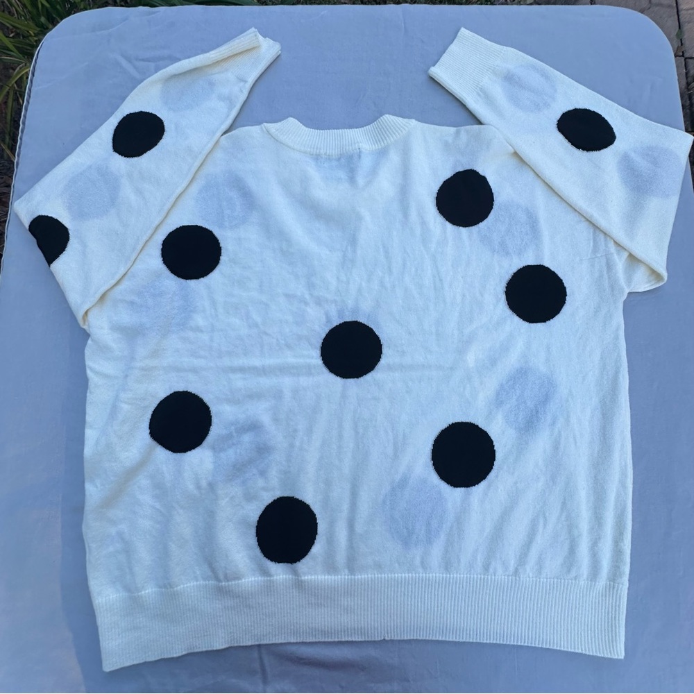 Tahari Cream Black Polka Dot Sweater XL Chic Crewneck - Picture 11 of 12